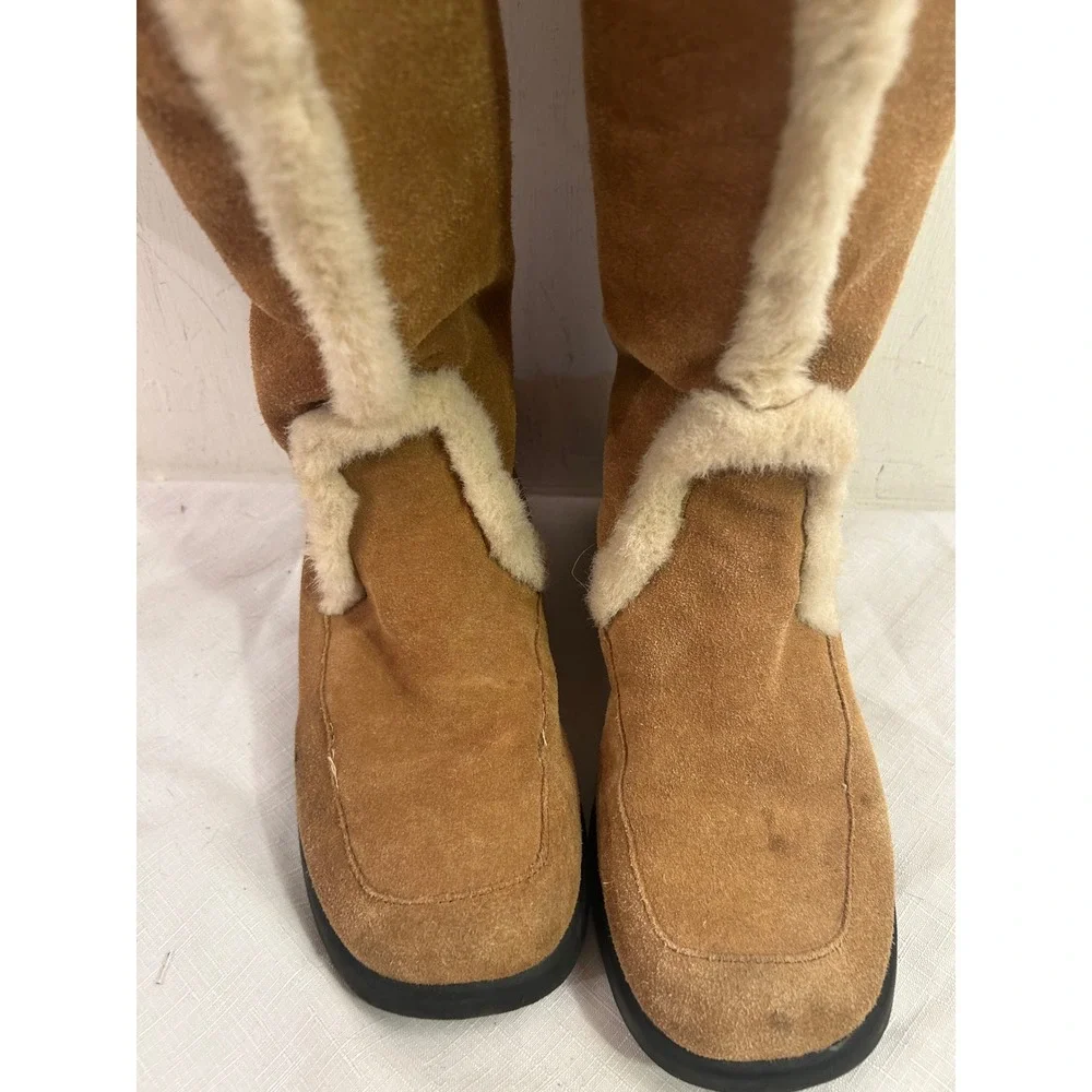 Unbranded Suede Faux Fur Trim Mid Calf Boots 9 Tan Winter Shoes Women